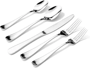 Silverware Set for 6, 30 Pieces Heavy Duty Stainless Steel Flatware Set, Mirror Polished Cutlery Utensil Set, Dinner Fork Knife Spoon Eating Tableware Set for Home, Dishwasher Safe, Silver