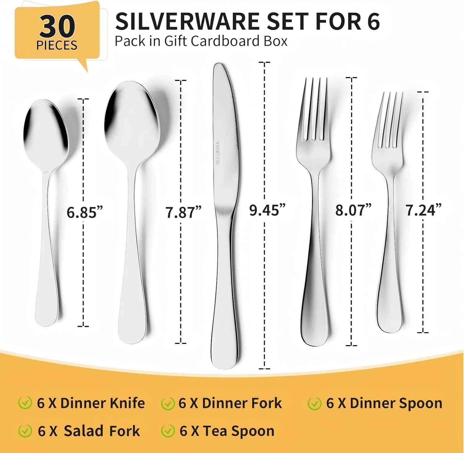 Silverware Set for 6, 30 Pieces Heavy Duty Stainless Steel Flatware Set, Mirror Polished Cutlery Utensil Set, Dinner Fork Knife Spoon Eating Tableware Set for Home, Dishwasher Safe, Silver