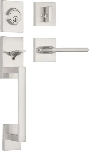 Single Door Handle Set with Single Cylinder Deadbolt, Rectangular Adjustable Entry Door Lock Set (Arch Lever, Brushed Nickel)