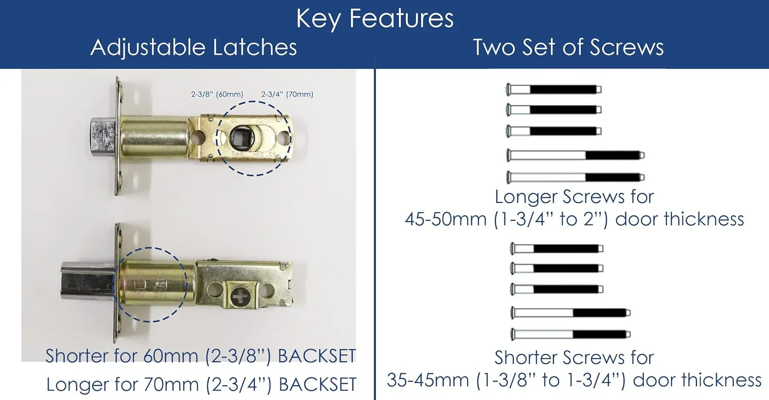 Single Door Handle Set with Single Cylinder Deadbolt, Rectangular Adjustable Entry Door Lock Set (Arch Lever, Brushed Nickel)