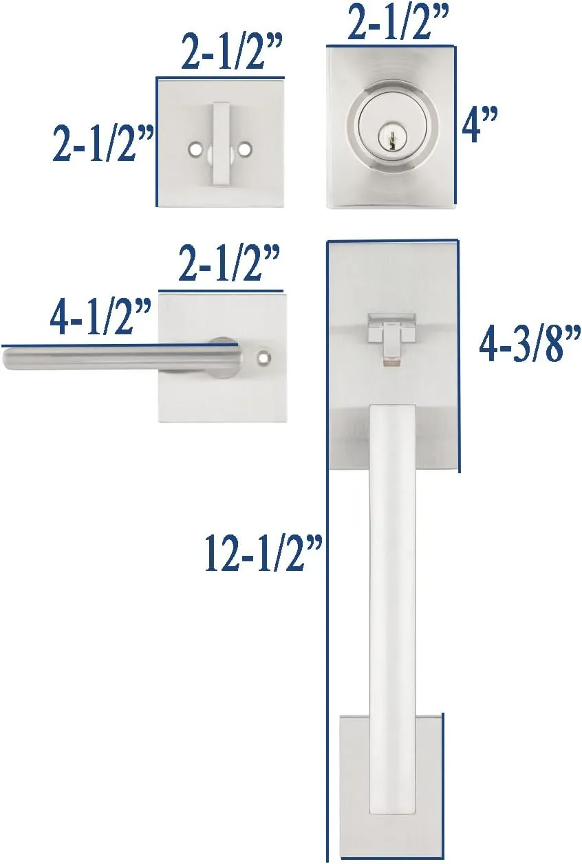 Single Door Handle Set with Single Cylinder Deadbolt, Rectangular Adjustable Entry Door Lock Set (Arch Lever, Brushed Nickel)