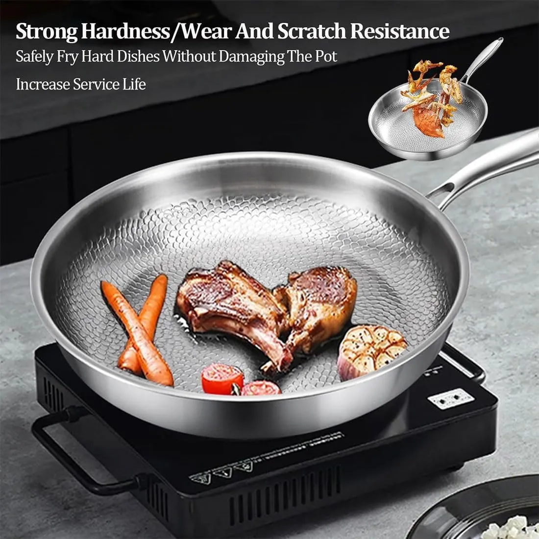 Siraatskitchen Titanium Hammered Pan Pro With Lid, Ultra-Durable Titanium Pro Cookware, Multifunctional Scratch-Resistant Non Stick Frying Pan, Compatible With All Cooktops (10.23in)