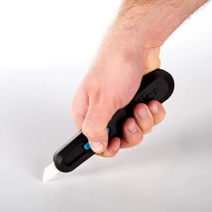 Slice Smart-Retract Utility Knife | Blade Automatically Retracts as Cutting Motion Finishes | Heavy Duty Box Cutter | Safe Ceramic Blade Lasting 11x Longer than Metal | 6 Pack
