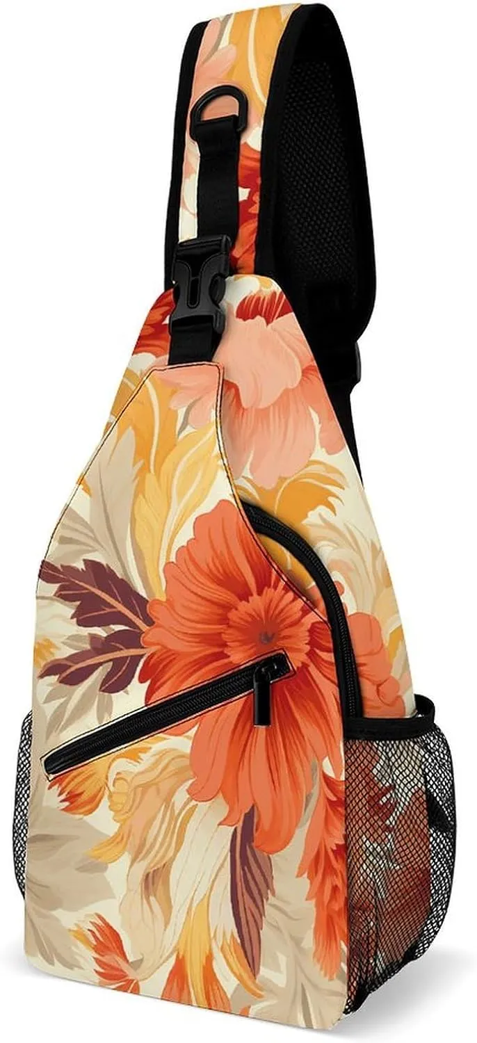 Sling Bags for Women Men Abstract Floral Pattern Sling Backpack Adjustable Belt Casual Chest Daypack Bum Bags Fanny Pack for Travel Sports Running Hiking Waist Packs