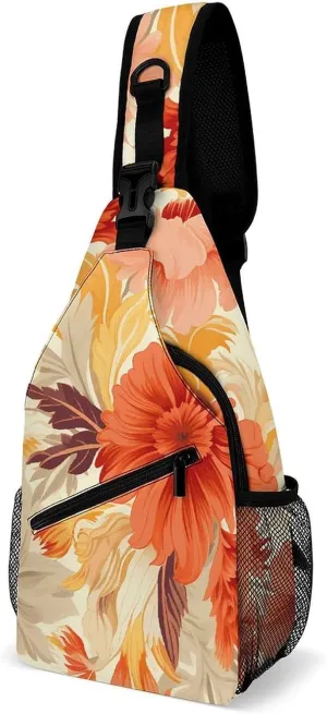 Sling Bags for Women Men Abstract Floral Pattern Sling Backpack Adjustable Belt Casual Chest Daypack Bum Bags Fanny Pack for Travel Sports Running Hiking Waist Packs