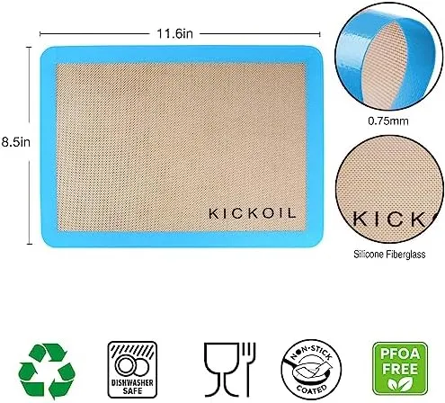 Small Silicone Baking Mats Quarter Sheet Non Stick Reusable Silicone Oven Liners, BPA Free, Food Grade Baking Mats for Cookies, Macarons Bread & Pastry, Toaster Pad Set of 3 Pack 11.6'' x 8.5''