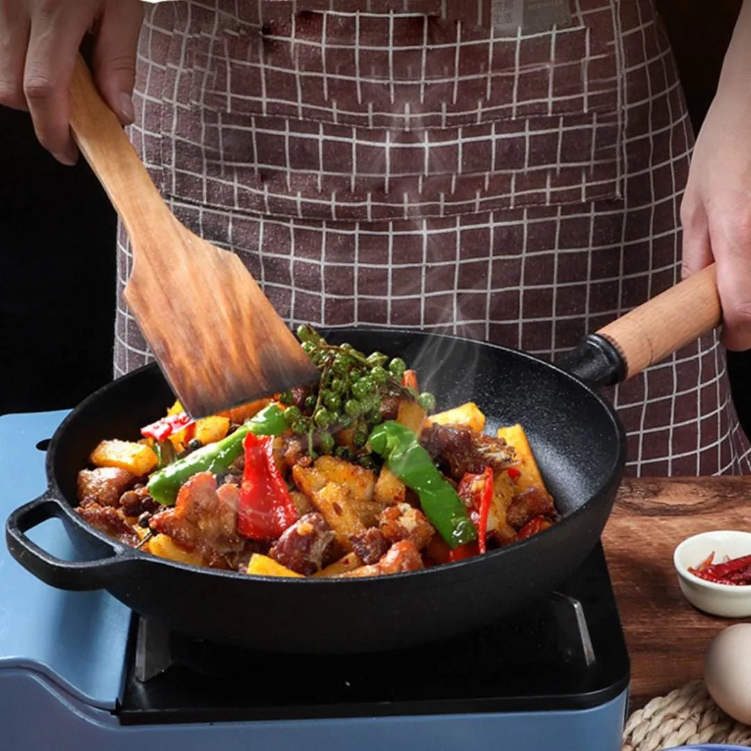 SOGA 2X 27cm Round Cast Iron Frying Pan Skillet Steak Sizzle Platter with Helper Handle