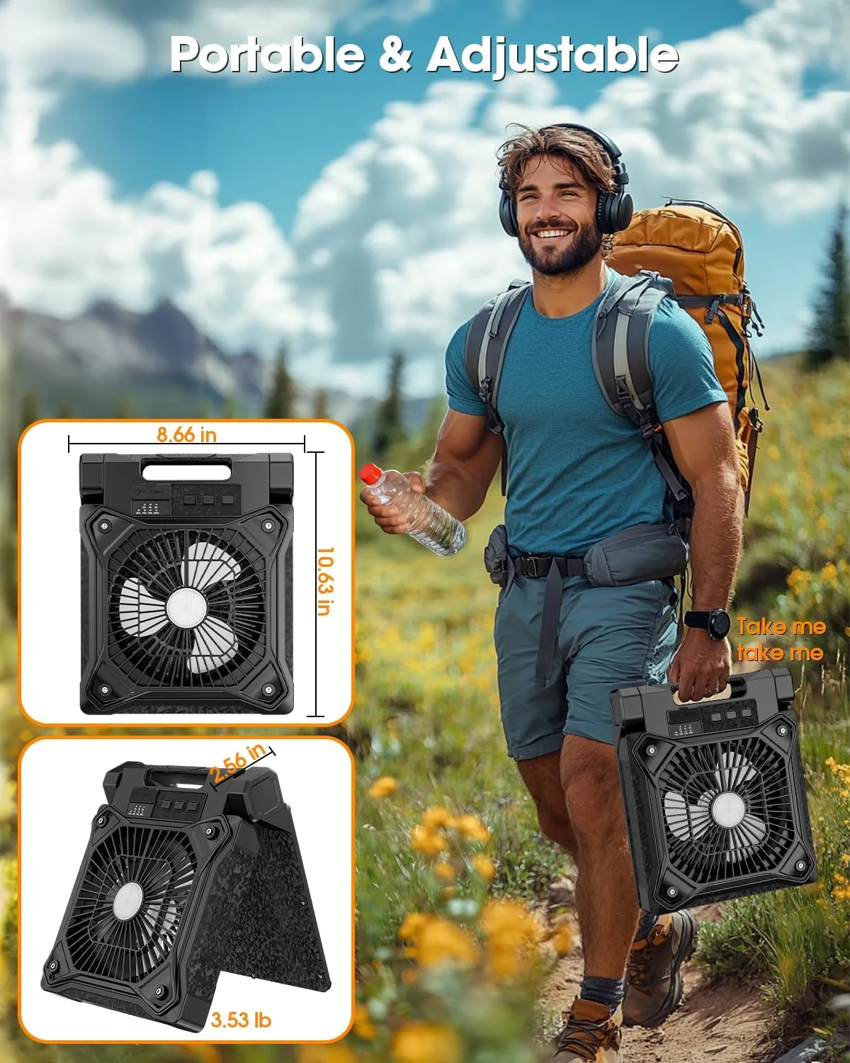 Solar Camping Fan 20000mAh, Solar Powered Fan with LED Lantern, Upgrade 9W Rechargeable Battery Operated Fans for Outside, 4 Speeds, 8H Timer and Quiet Battery Powered Solar Tent Fans for Outdoor