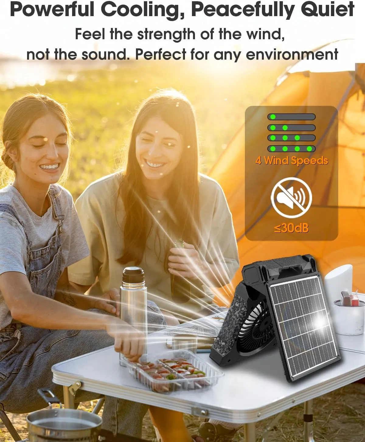 Solar Camping Fan 20000mAh, Solar Powered Fan with LED Lantern, Upgrade 9W Rechargeable Battery Operated Fans for Outside, 4 Speeds, 8H Timer and Quiet Battery Powered Solar Tent Fans for Outdoor