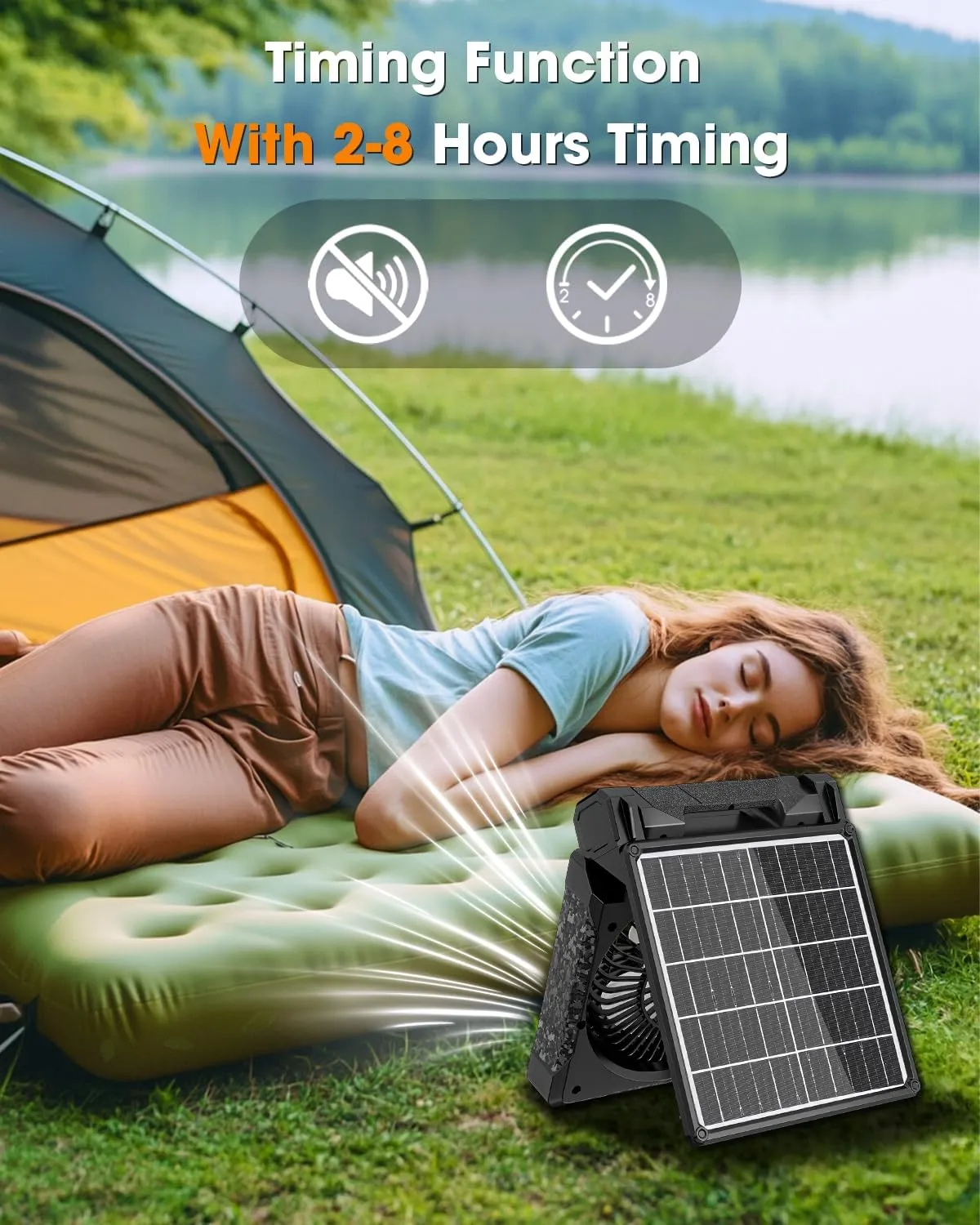 Solar Camping Fan 20000mAh, Solar Powered Fan with LED Lantern, Upgrade 9W Rechargeable Battery Operated Fans for Outside, 4 Speeds, 8H Timer and Quiet Battery Powered Solar Tent Fans for Outdoor