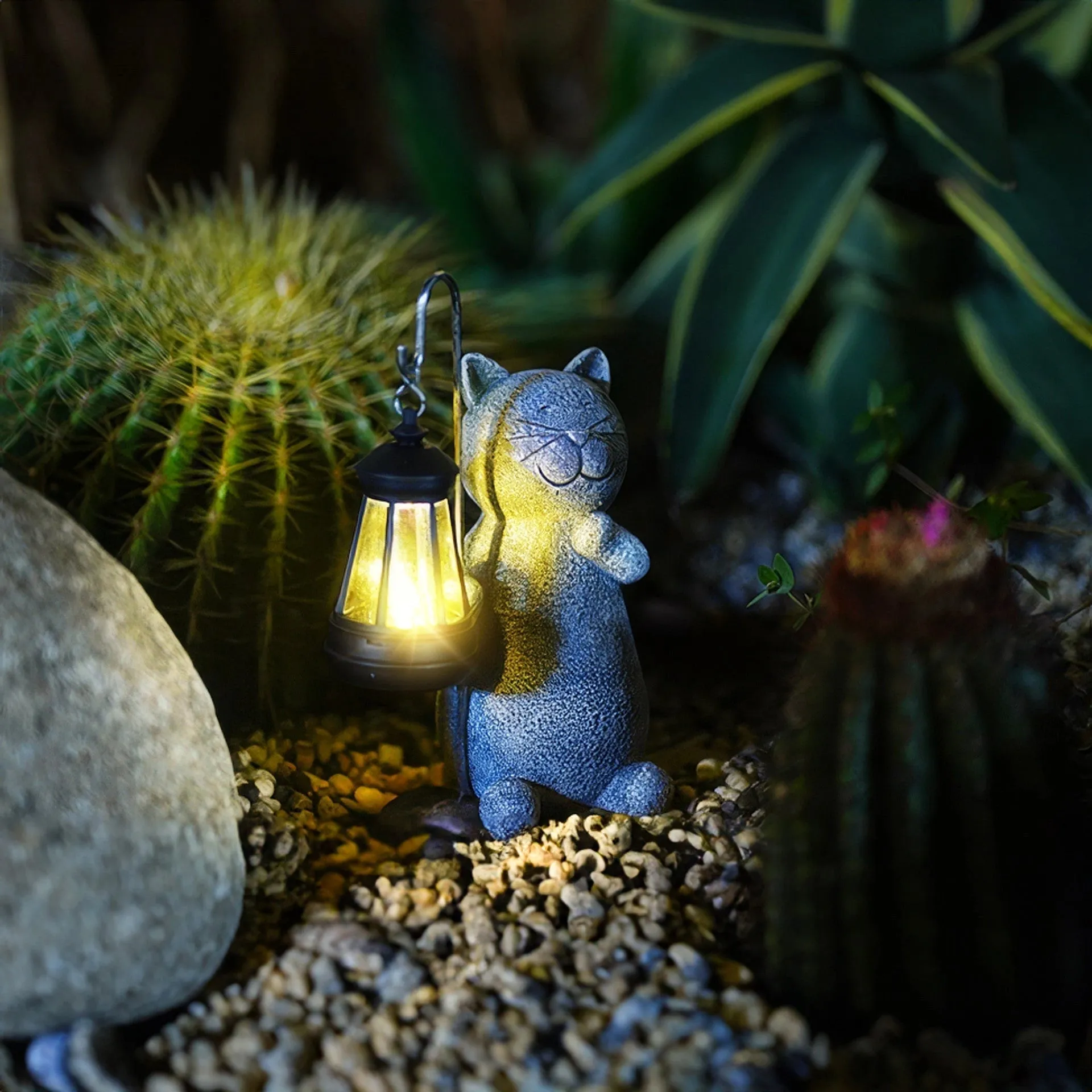 Solar Cat Lantern - Whimsical Cat Garden Light, Eco-Friendly Outdoor Decor
