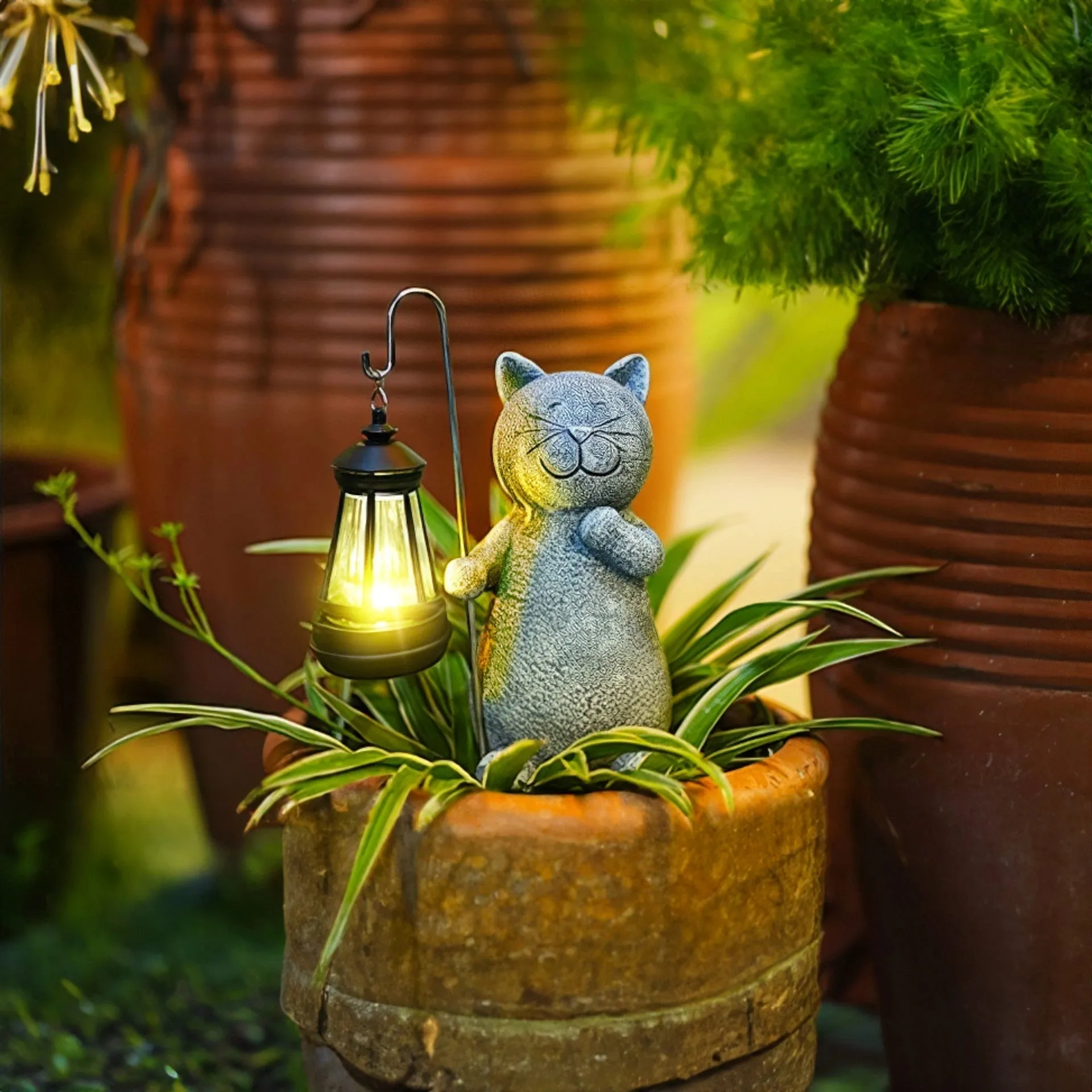 Solar Cat Lantern - Whimsical Cat Garden Light, Eco-Friendly Outdoor Decor