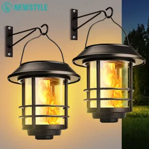 Solar Flame Hanging Lantern – Flickering Flames Outdoor Waterproof Wall-Mounted Light