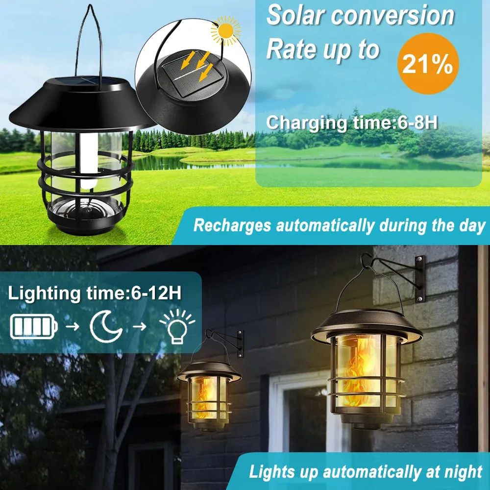 Solar Flame Hanging Lantern – Flickering Flames Outdoor Waterproof Wall-Mounted Light