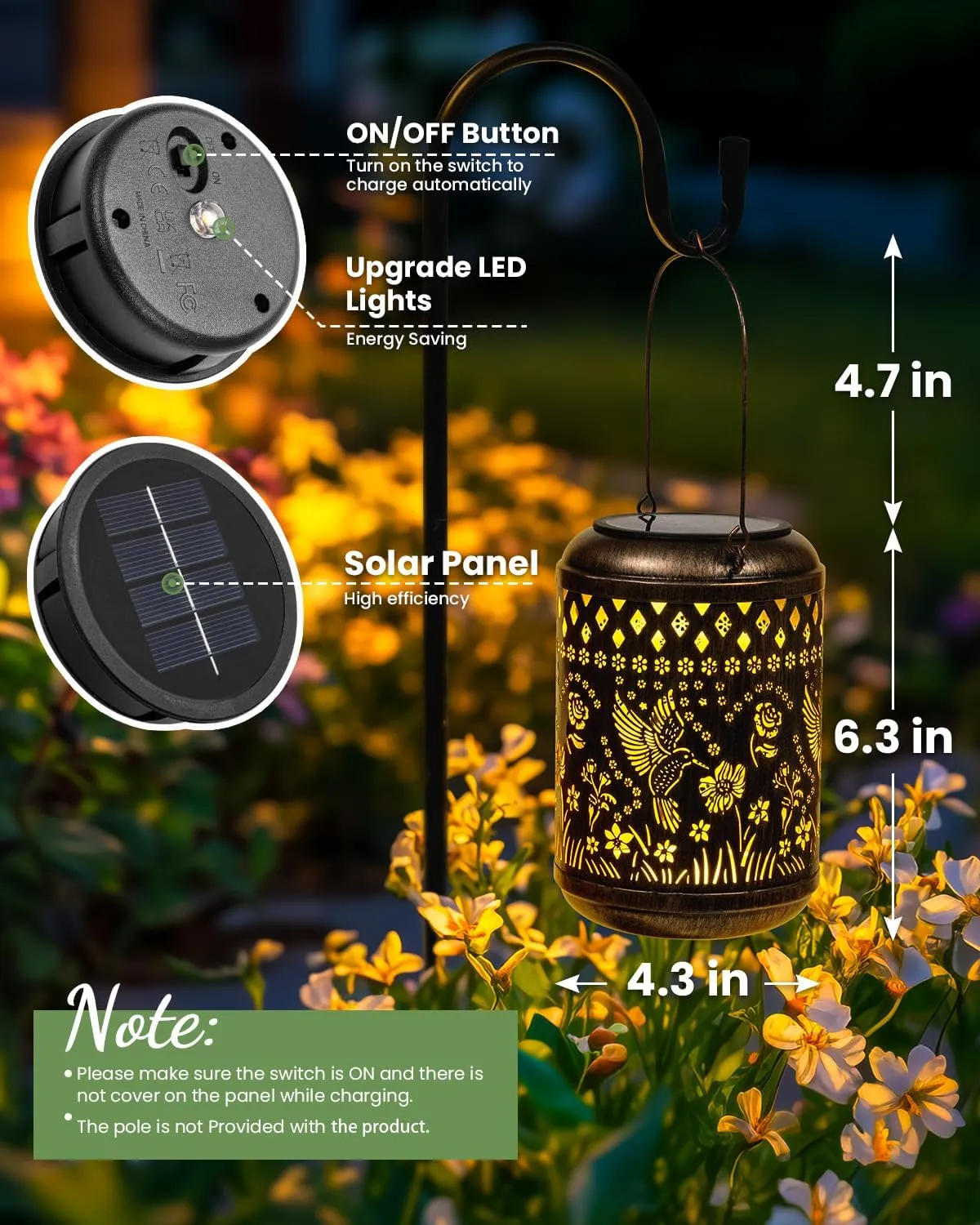 Solar Lanterns Outdoor Hanging Waterproof,Hummingbird Garden Decor Gifts for Women Mom, Solar Lights Metal Decoration Outside for Yard, Patio,Garden,Backyard,Porch