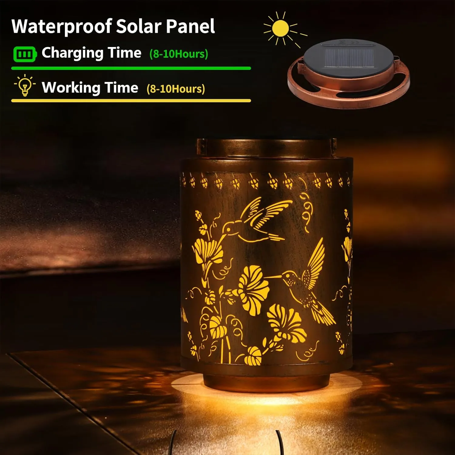 Solar Lanterns Outdoor Waterproof Mushroom Butterfly Garden Decor Gifts for Women Mon Grandma Metal Hanging Solar Lights Decoration for Outside LED Lanterns for Yard Patio Lawn Pathway（Hummingbirds）