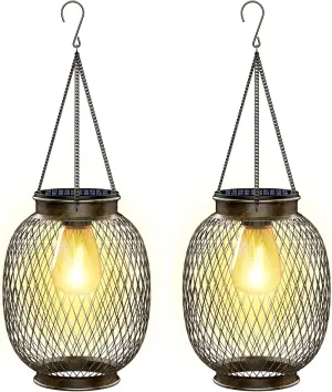 Solar Lanterns Outdoor Waterproof,Collasis Vintage Hanging Solar Lights Outdoor IP65 Waterproof Decorative Lanterns Lighting for Yard Garden Patio Pathway Gazebo Decor,Copper,2 Pack
