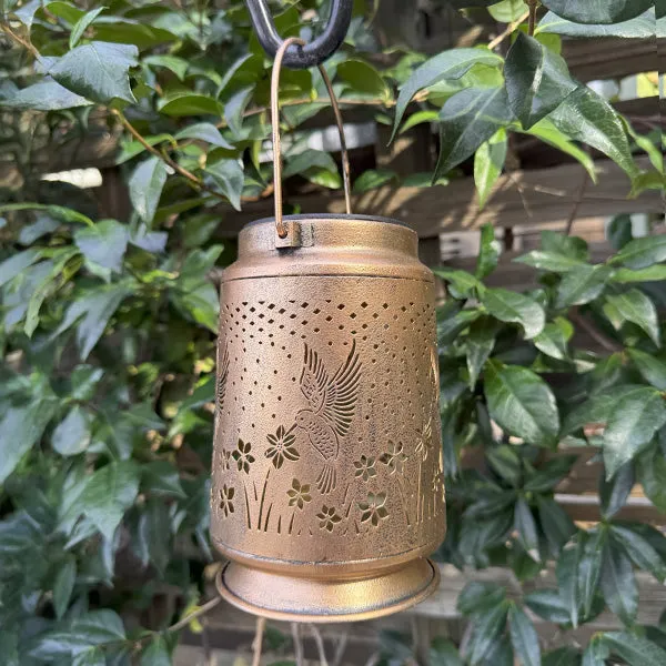 Solar Powered Antique Gold Iron Outdoor Lantern