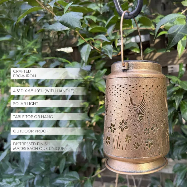 Solar Powered Antique Gold Iron Outdoor Lantern