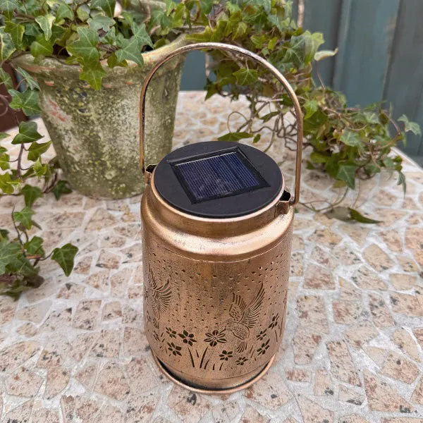 Solar Powered Antique Gold Iron Outdoor Lantern