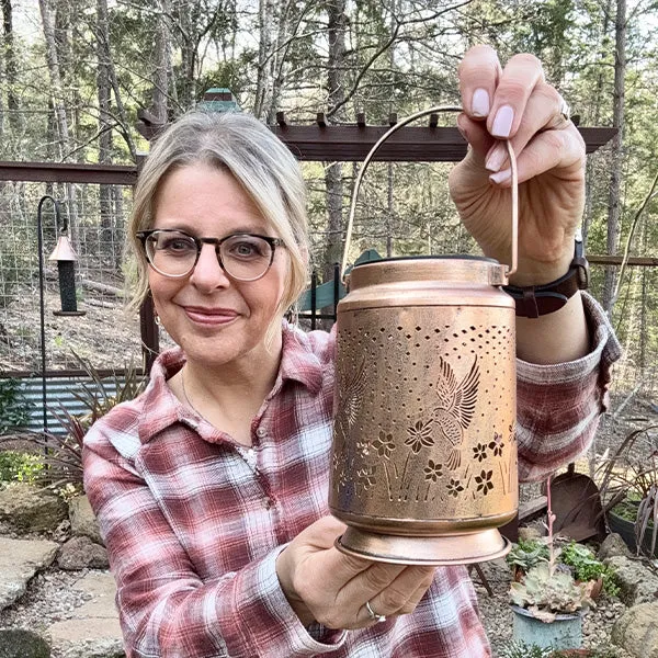 Solar Powered Antique Gold Iron Outdoor Lantern