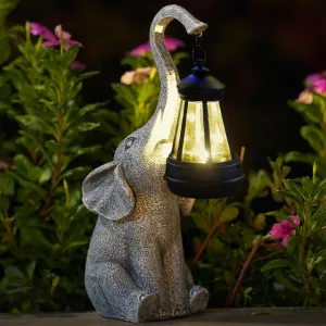 Solar-Powered Elephant Garden Lantern - Decorative Outdoor Lighting
