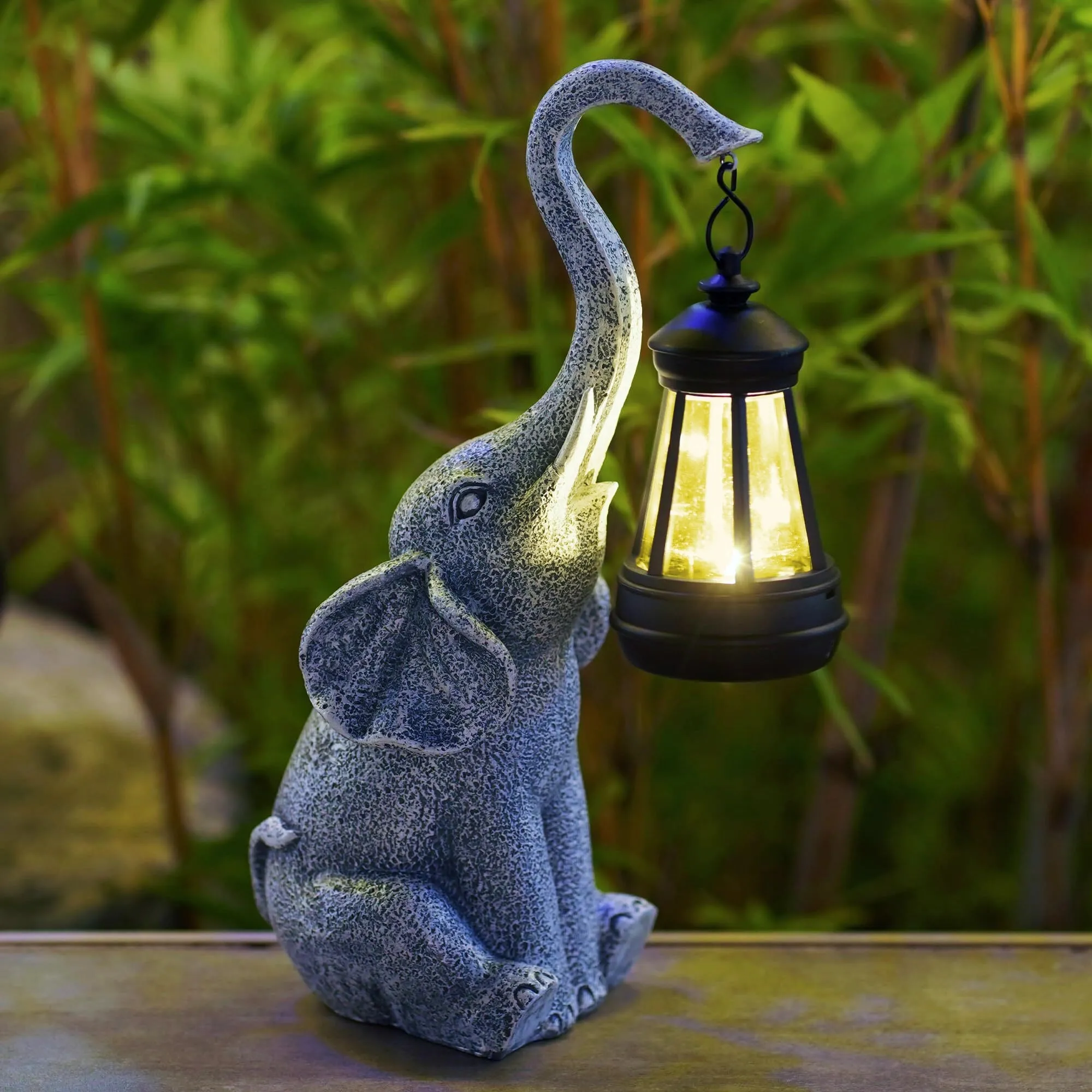 Solar-Powered Elephant Garden Lantern - Decorative Outdoor Lighting