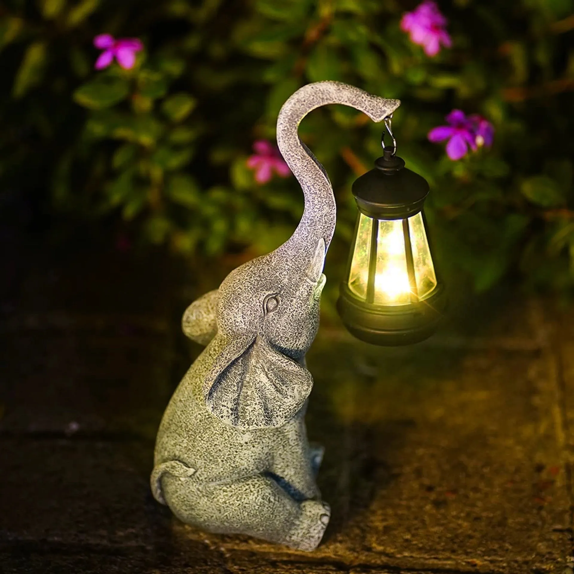 Solar-Powered Elephant Garden Lantern - Decorative Outdoor Lighting