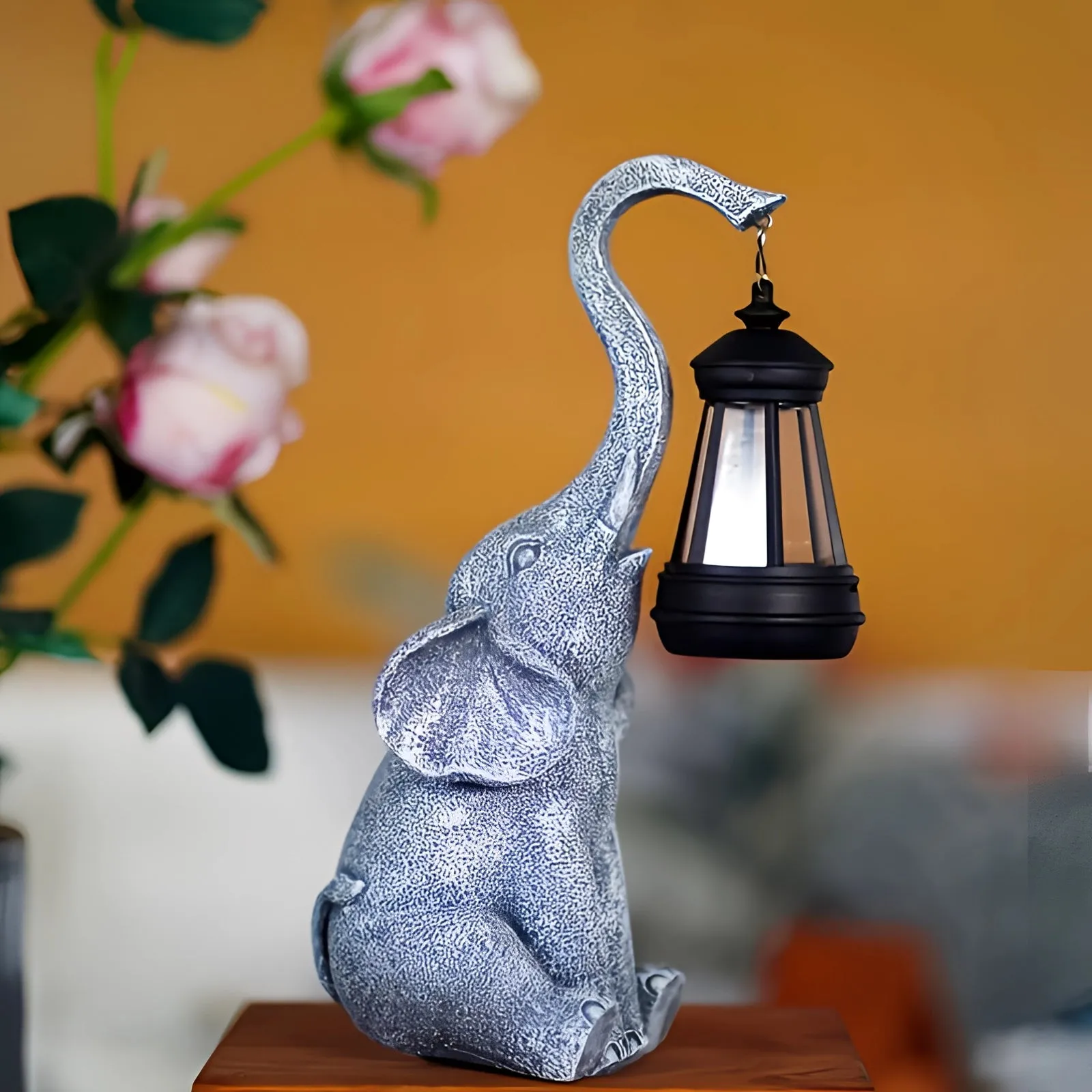 Solar-Powered Elephant Garden Lantern - Decorative Outdoor Lighting