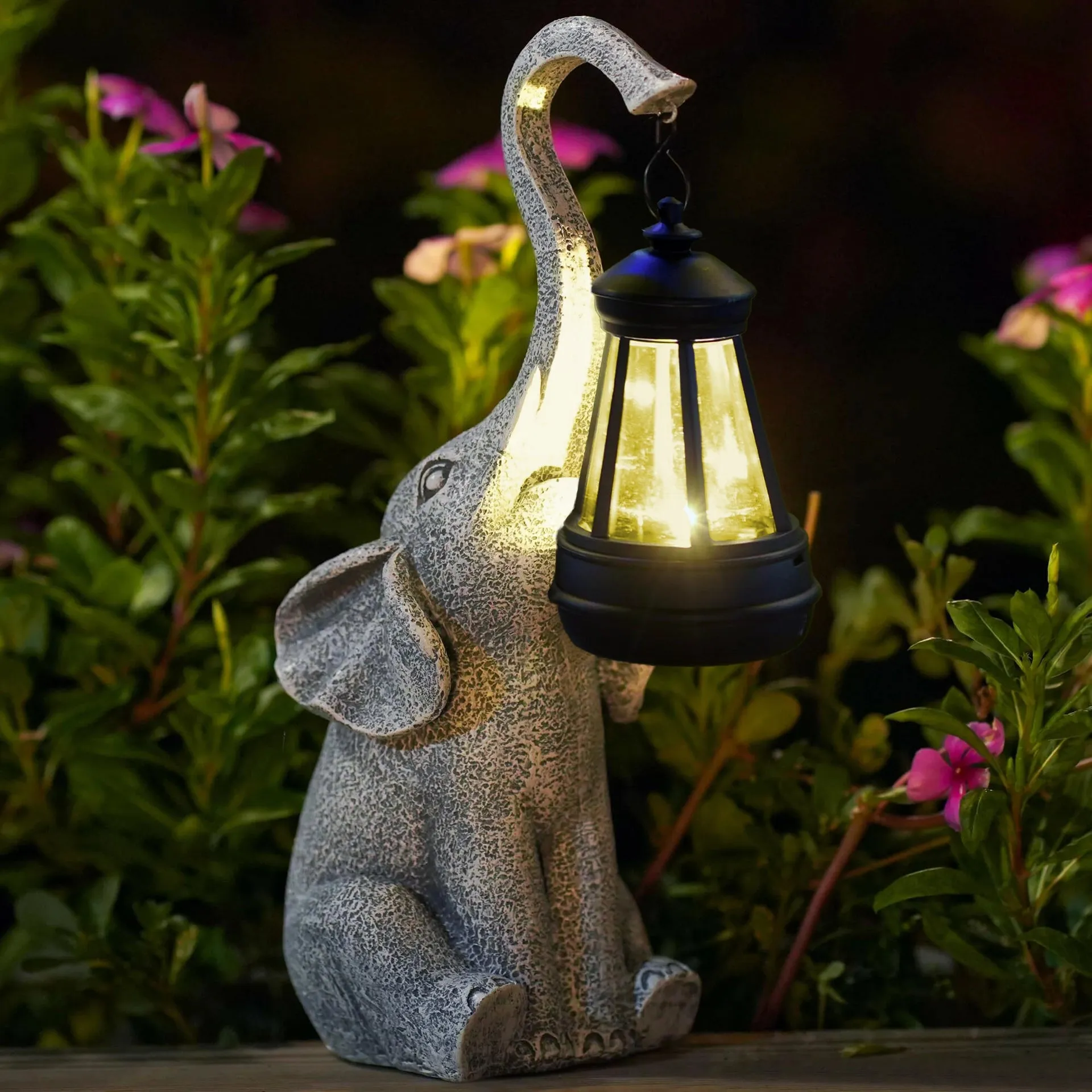 Solar-Powered Elephant Garden Lantern - Decorative Outdoor Lighting