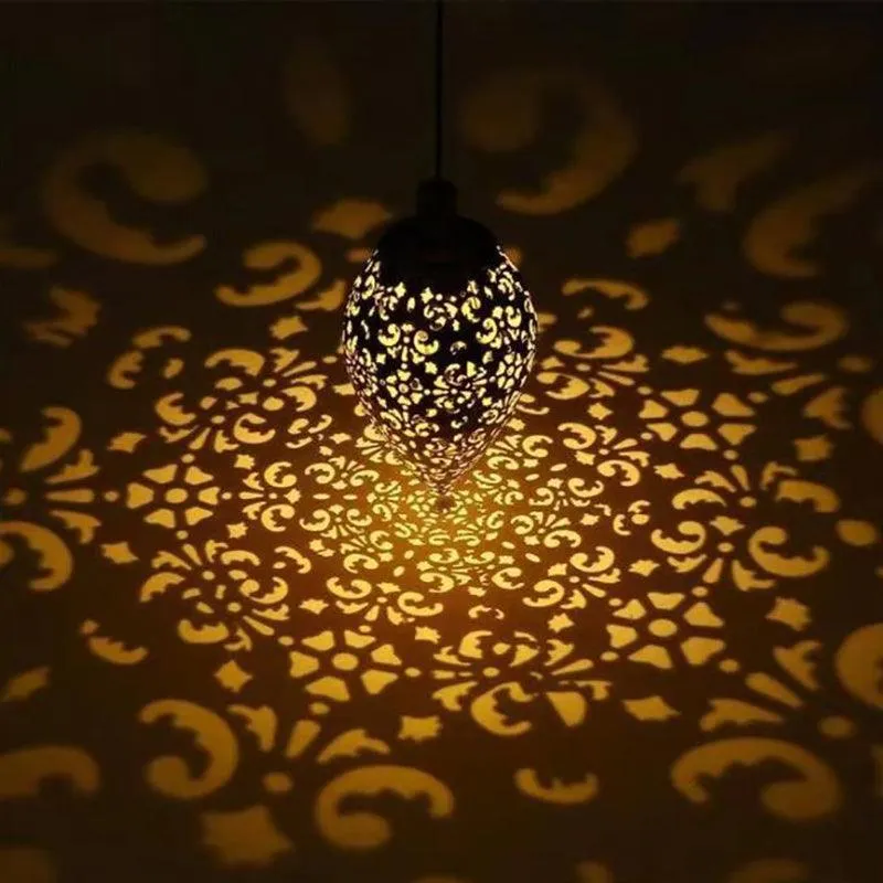 Solar Powered Led Morrocan Lantern Light Hanging Lamp Garden Outdoor Landscape