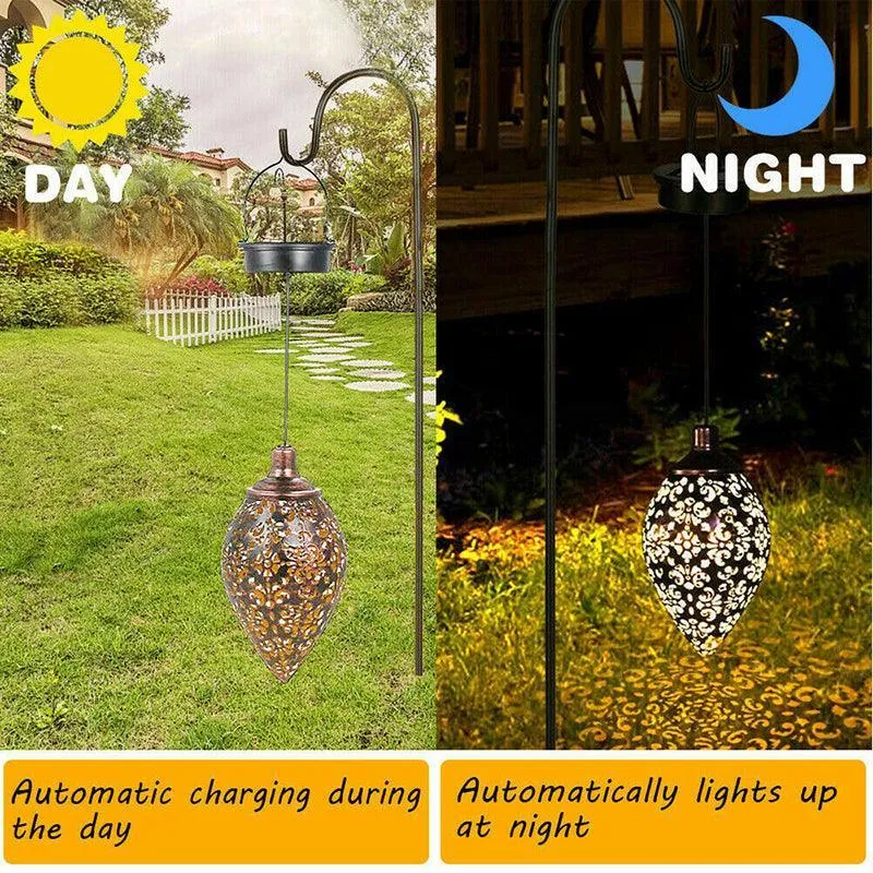 Solar Powered Led Morrocan Lantern Light Hanging Lamp Garden Outdoor Landscape