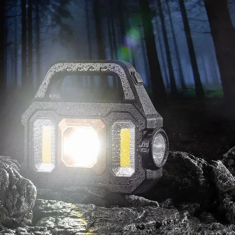 Solar Rechargeable Zoomable COB LED Flashlight - Waterproof, Portable, and Powerful Lantern for Camping