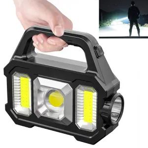 Solar Rechargeable Zoomable COB LED Flashlight - Waterproof, Portable, and Powerful Lantern for Camping
