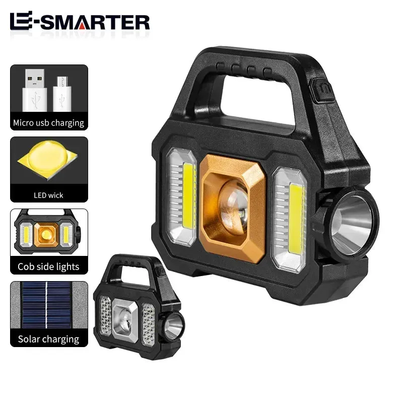 Solar Rechargeable Zoomable COB LED Flashlight - Waterproof, Portable, and Powerful Lantern for Camping