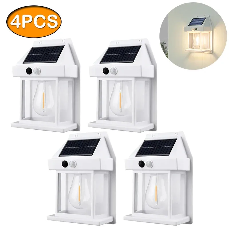 Solar Tungsten Night Lamp with Intelligent Motion Sensor – Waterproof LED Wall Lantern for Outdoor Garden Décor