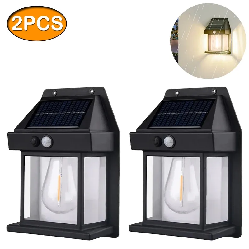 Solar Tungsten Night Lamp with Intelligent Motion Sensor – Waterproof LED Wall Lantern for Outdoor Garden Décor