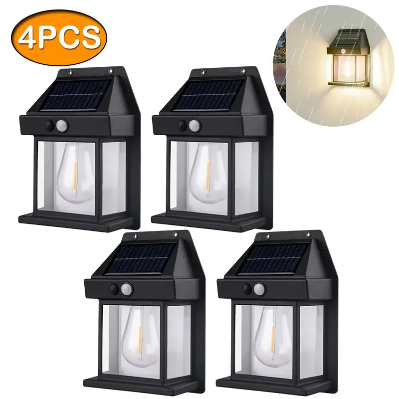 Solar Tungsten Night Lamp with Intelligent Motion Sensor – Waterproof LED Wall Lantern for Outdoor Garden Décor