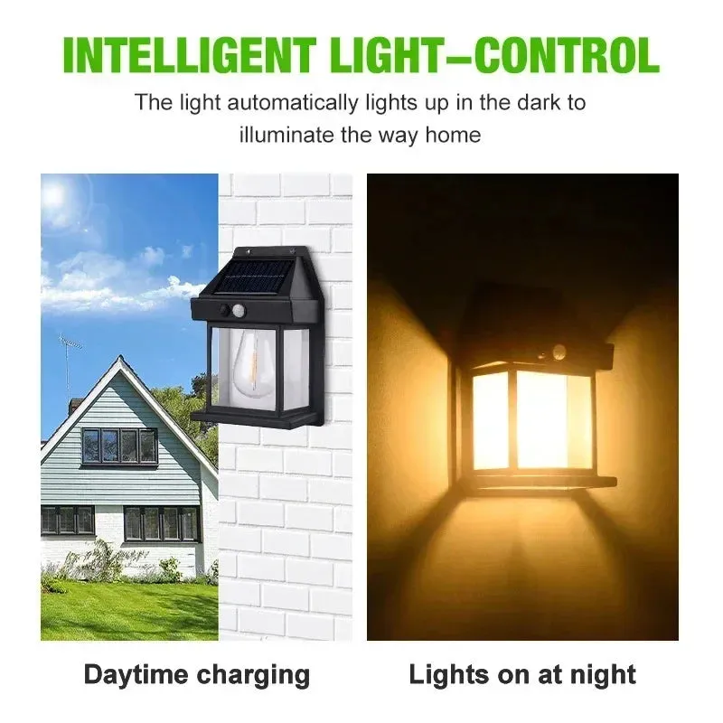 Solar Tungsten Night Lamp with Intelligent Motion Sensor – Waterproof LED Wall Lantern for Outdoor Garden Décor