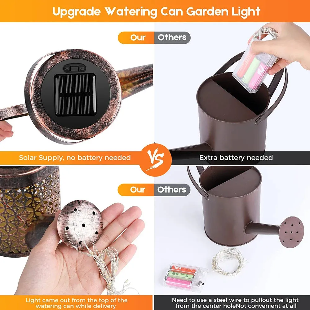 Solar Watering Can Light: Hanging Kettle Lantern, Waterproof Garden Decor Metal Retro Lamp for Outdoor Table, Patio, Lawn