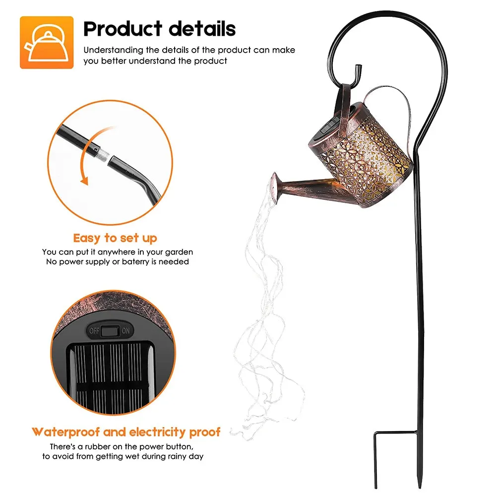 Solar Watering Can Light: Hanging Kettle Lantern, Waterproof Garden Decor Metal Retro Lamp for Outdoor Table, Patio, Lawn