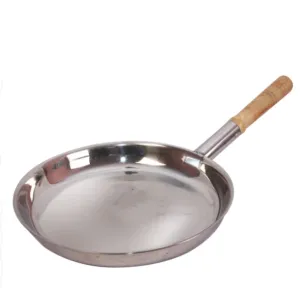 Stainless Steel Fry Pan with Wooden Handle, 10" Diameter