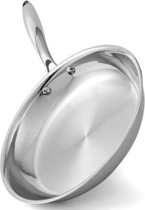 Stainless Steel Pan 10 in，Non-Toxic PFAS, PFOA & PTFE Free, Compatible With All Cooktops & Induction Safe, Oven Safe Pan for Searing & Sautéing, Long Lasting Cookware.10 Inch.