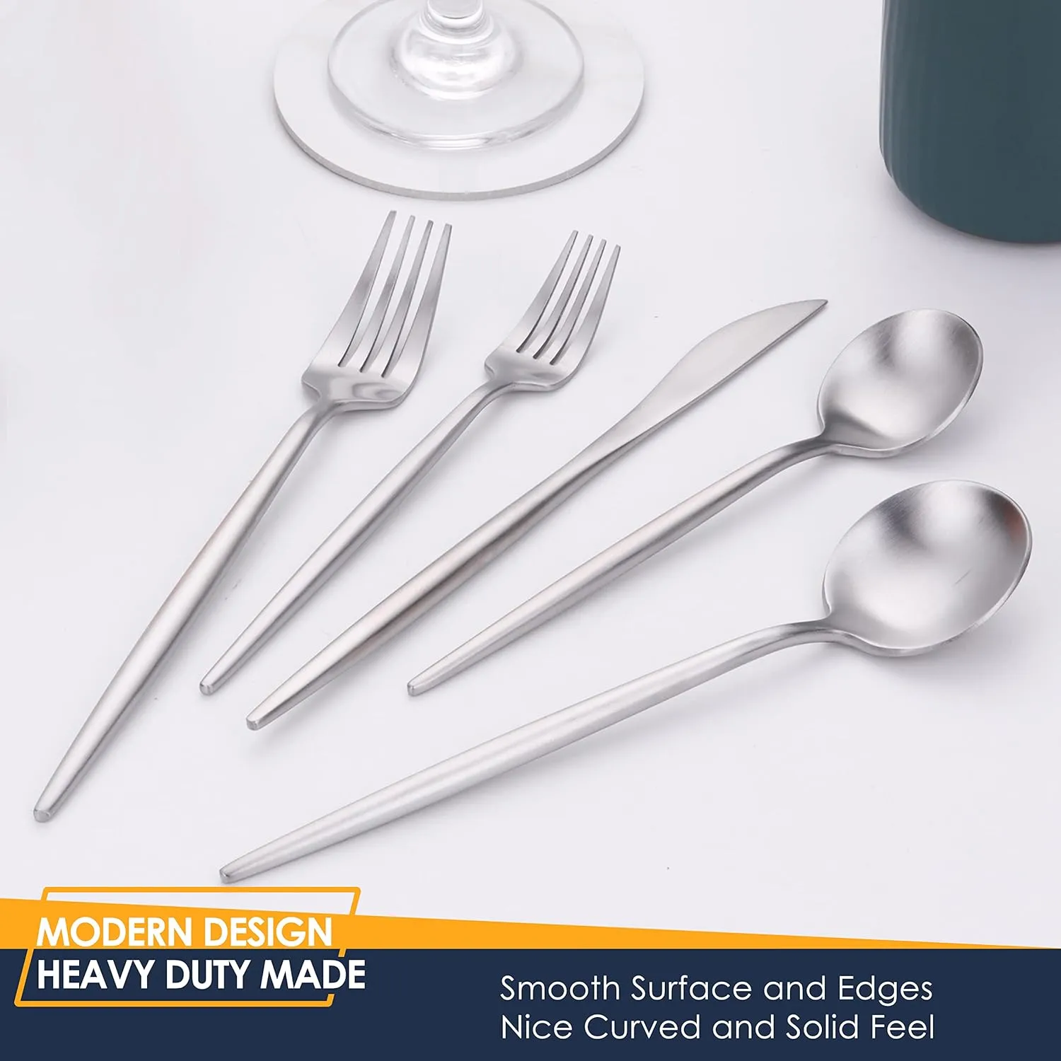 Stapava 24 Pieces Matte Silverware Set with Steak Knives, Stainless Steel Flatware Cutlery Set for 4, Kitchen Utensil Set Include Spoons Forks Knives, Satin Finished Polished, Dishwasher Safe