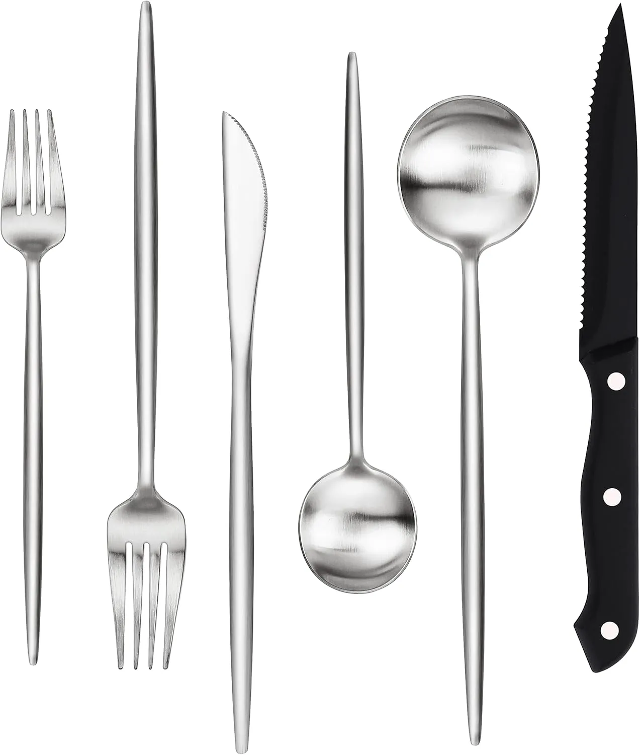 Stapava 24 Pieces Matte Silverware Set with Steak Knives, Stainless Steel Flatware Cutlery Set for 4, Kitchen Utensil Set Include Spoons Forks Knives, Satin Finished Polished, Dishwasher Safe