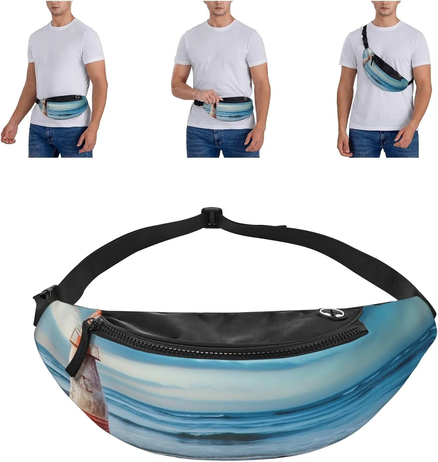 Starfish Lighthouse Beach Fanny Pack for Man Women Waist Bag Adjustable Belt Casual Chest Bag Bum Bags for Travel Sports Running Hiking Waist Packs