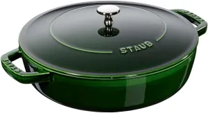 Staub 40511-479 Braiser Saute Pan, Basil Green, 9.4 inches (24 cm), Double-Handed, Cast Iron, Enameled Pot, Shallow Type, Sukiyaki, Induction Compatible