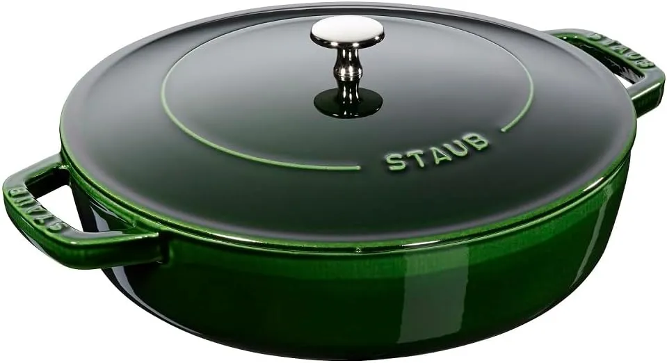 Staub 40511-479 Braiser Saute Pan, Basil Green, 9.4 inches (24 cm), Double-Handed, Cast Iron, Enameled Pot, Shallow Type, Sukiyaki, Induction Compatible