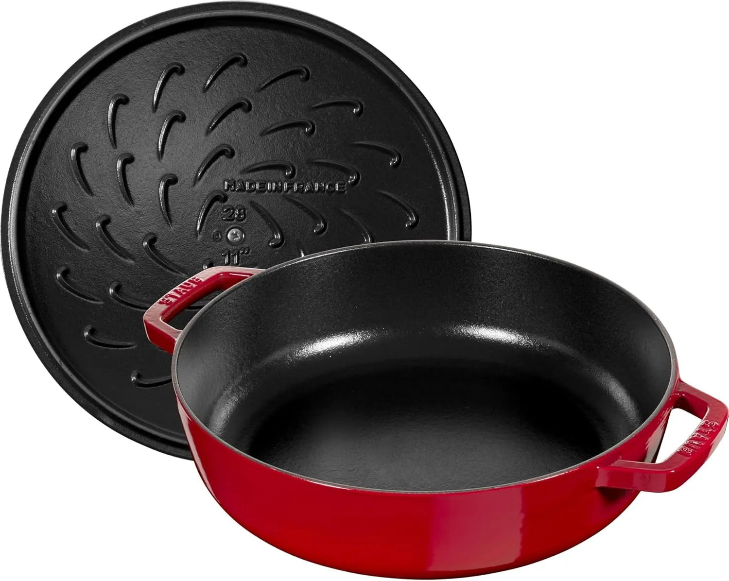 STAUB Cast Iron Sauté Pan, Chistera Lid, Round, 28 cm, 3.7 L, Cherry Red
