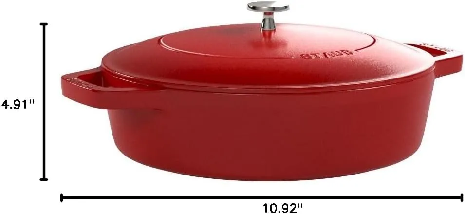 STAUB Cast Iron Sauté Pan, Chistera Lid, Round, 28 cm, 3.7 L, Cherry Red